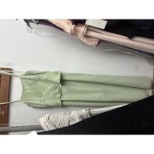 Vintage Scala Sage Light Green Corset Gown sz M Embroidered Beaded Silk $500